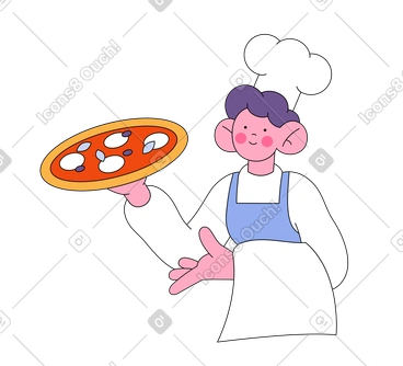 Chef serving a pizza PNG, SVG