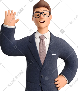 Businessman in dark blue suit waving hello PNG, SVG