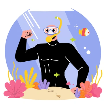 A scuba diver flexing their biceps while underwater exploring a coral reef