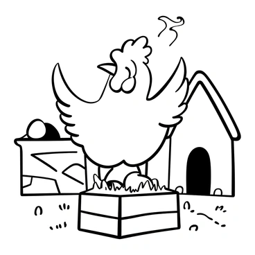 A humorous scene of a chicken cracking an egg and being surprised by a chick popping out