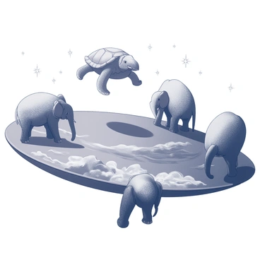 The Discworld floating in space, with its four elephants and Great A'Tuin the turtle