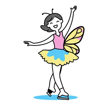 A figure skater performing a whimsical routine dressed as a butterfly, with colorful wings.