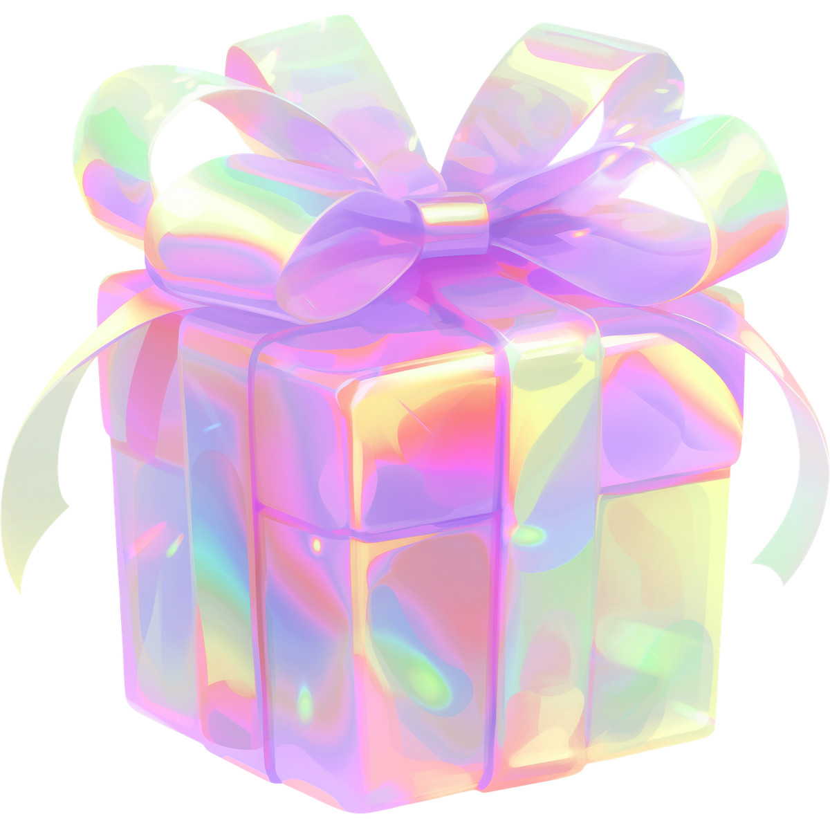 Holografisch verpackte geschenkbox-Illustration im Fluid-Stil als Download in PNG, SVG