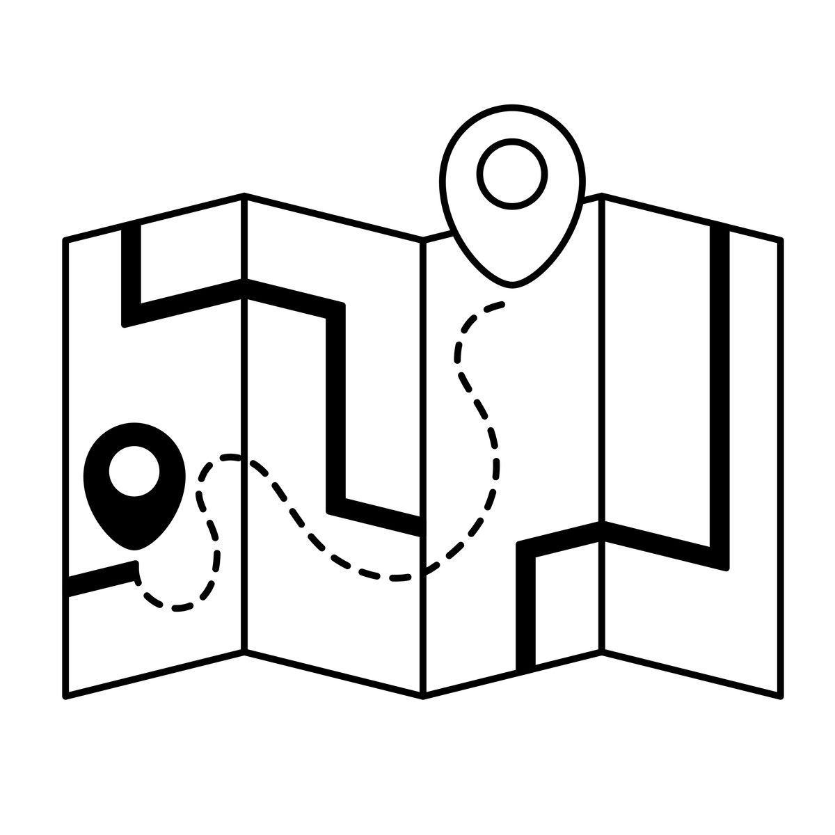 Navigation route planning on folded map with destination marker pins illustrazione in stile Notion Line Art scarica in PNG, SVG