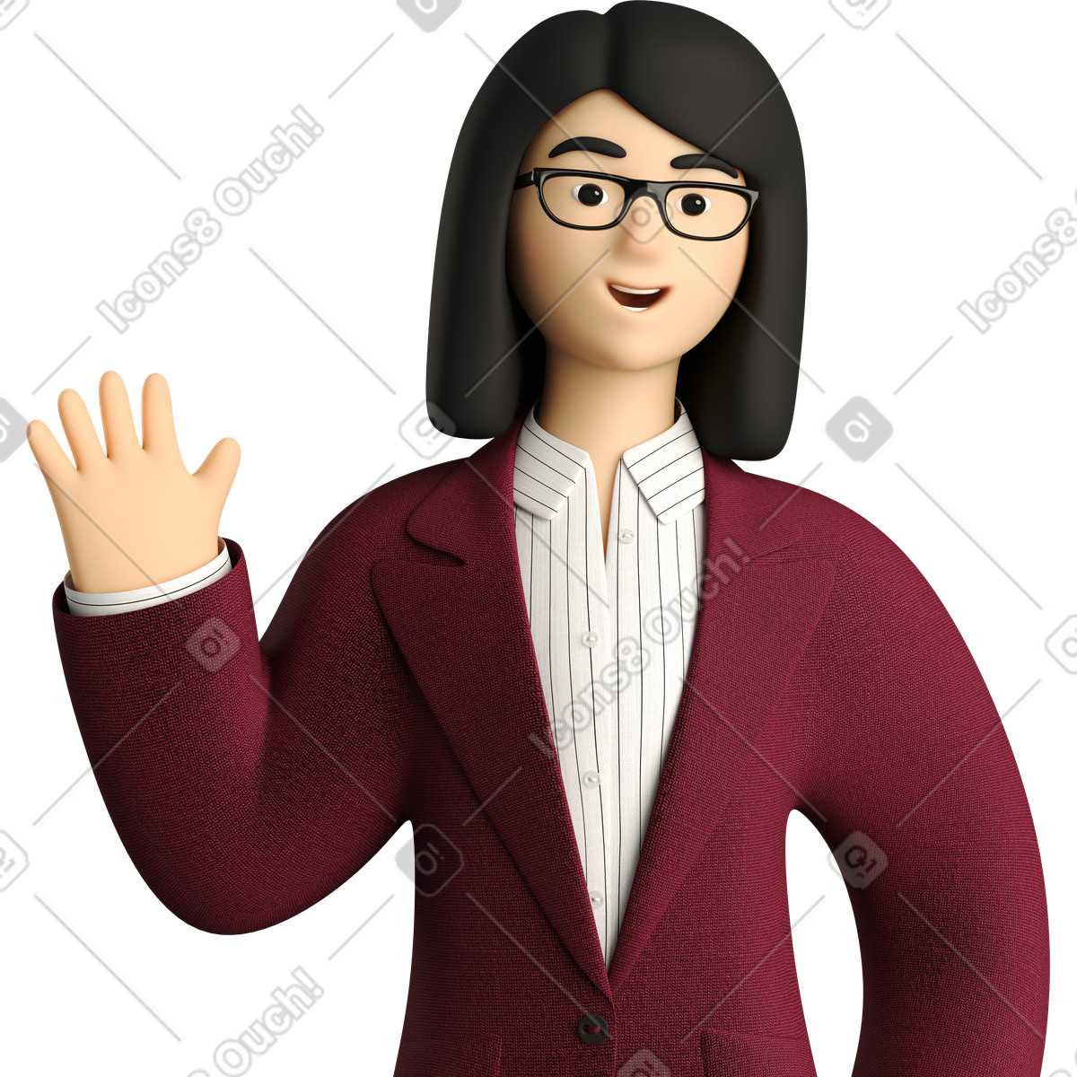 Businesswoman in red suit waving hello illustration cartoon clipart vector graphics SVG