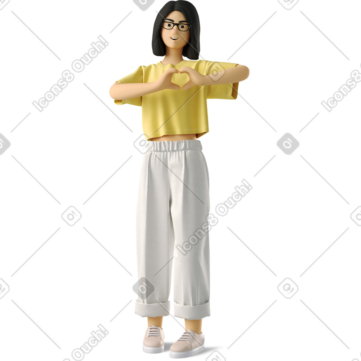 Joyful woman folds her hands into a heart illustration in 3D Business style download in PNG, SVG