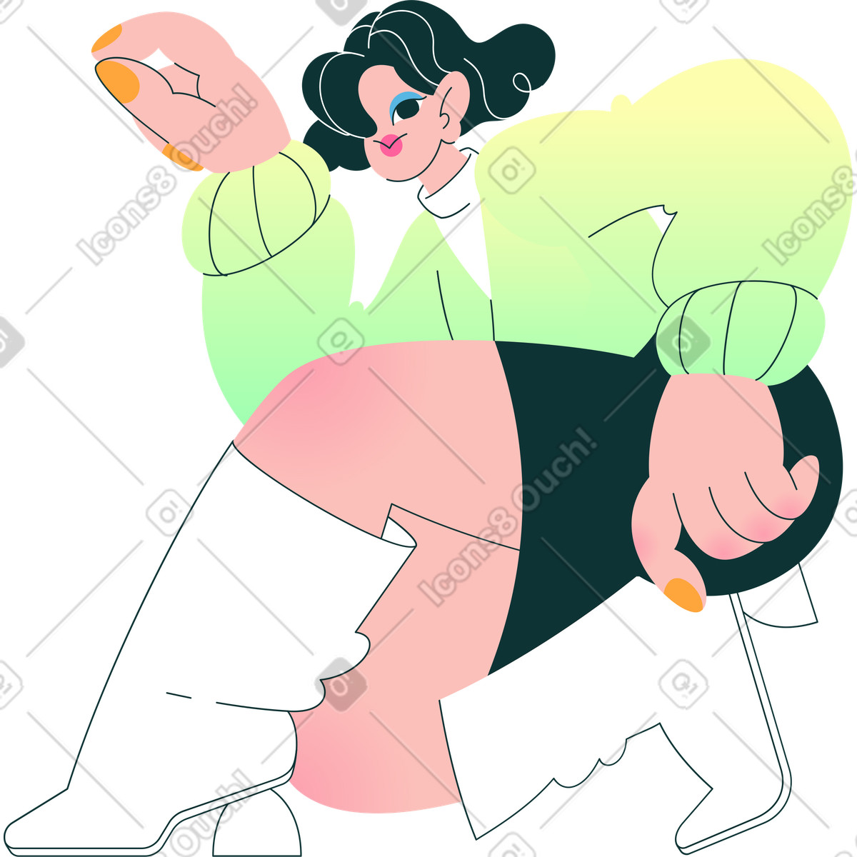 Ilustração de Garota botas da moda agachada em no estilo Florid para baixar em PNG, SVG