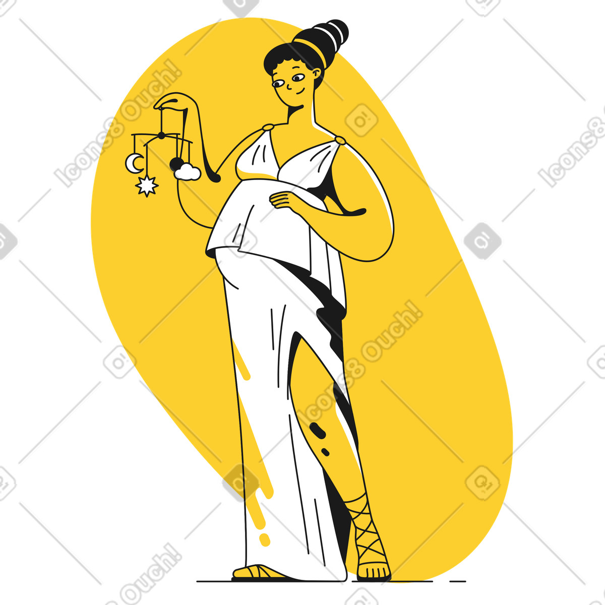 Ilustración Mujer embarazada al estilo de una diosa griega en Taxi a descargar en PNG y SVG