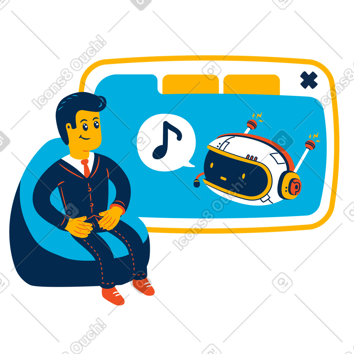 Man talking to music assistant illustration in PNG, SVG