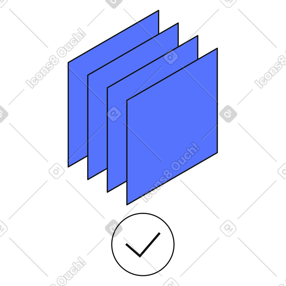Documents approved stack with checkmark indicating successful file verification illustration in Main style download in PNG, SVG