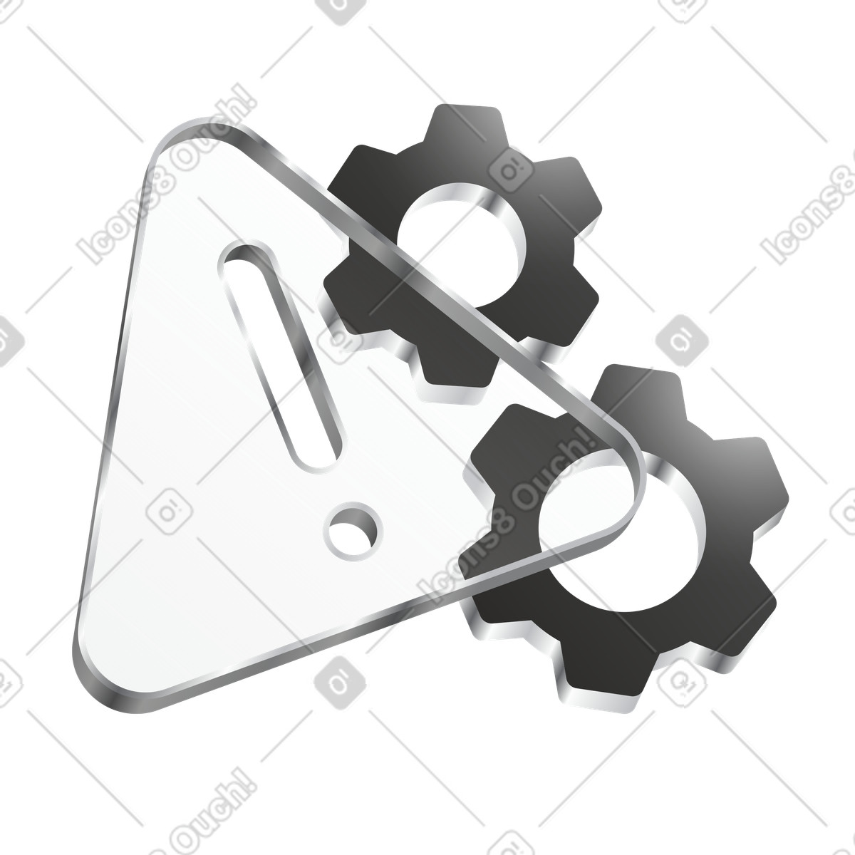Warning sign with gears, System error notification illustration in Token style download in PNG, SVG