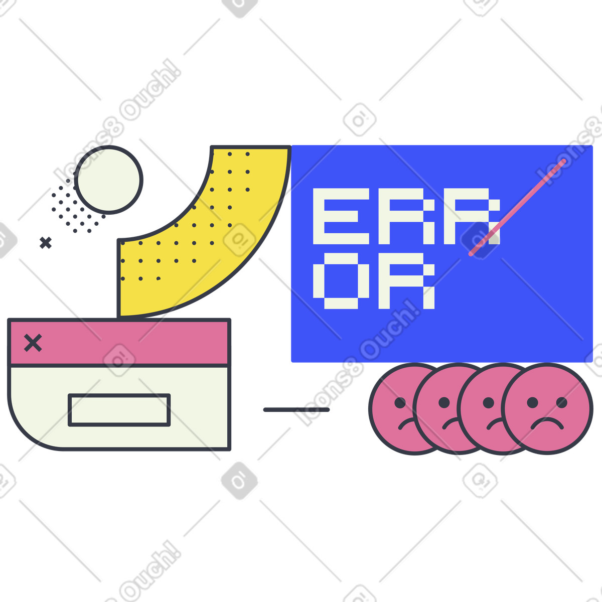 Lettering Error with sad emoticons illustration in Abstract style download in PNG, SVG
