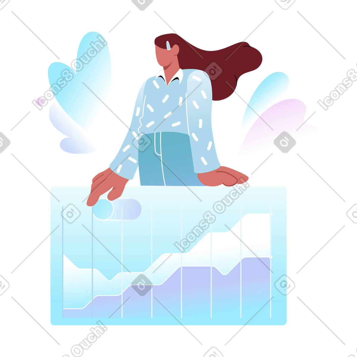 Analyst presenting line graph, Performance metrics presentation illustration in Airy style download in PNG, SVG