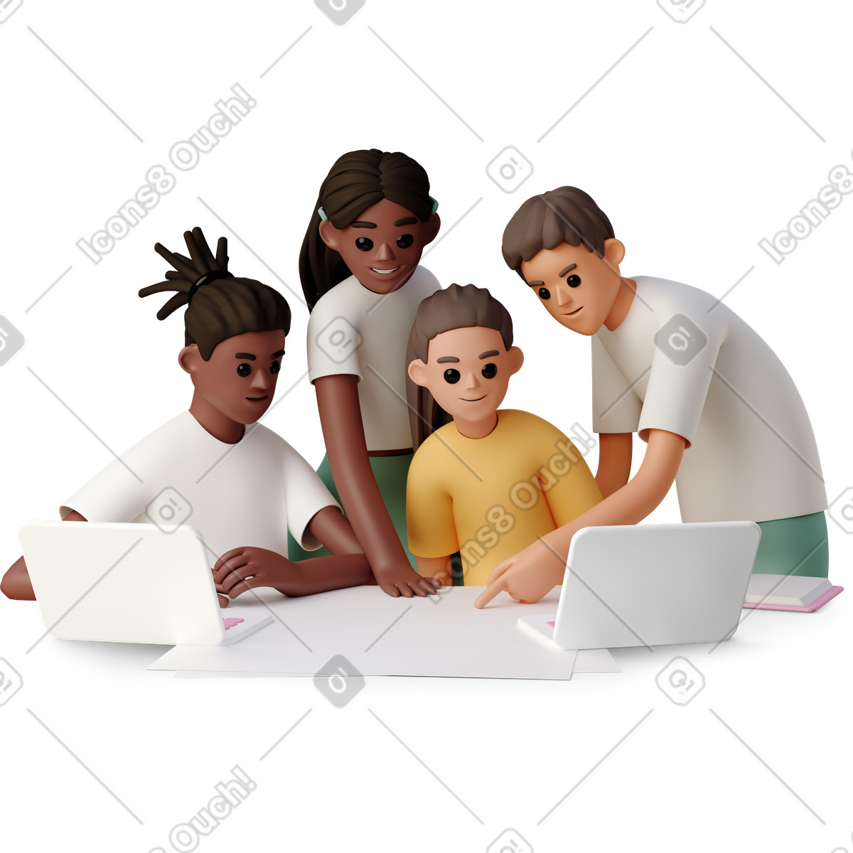 3D Casual life 스타일의 Colleagues discussing team project 일러스트레이션 PNG, SVG 다운로드