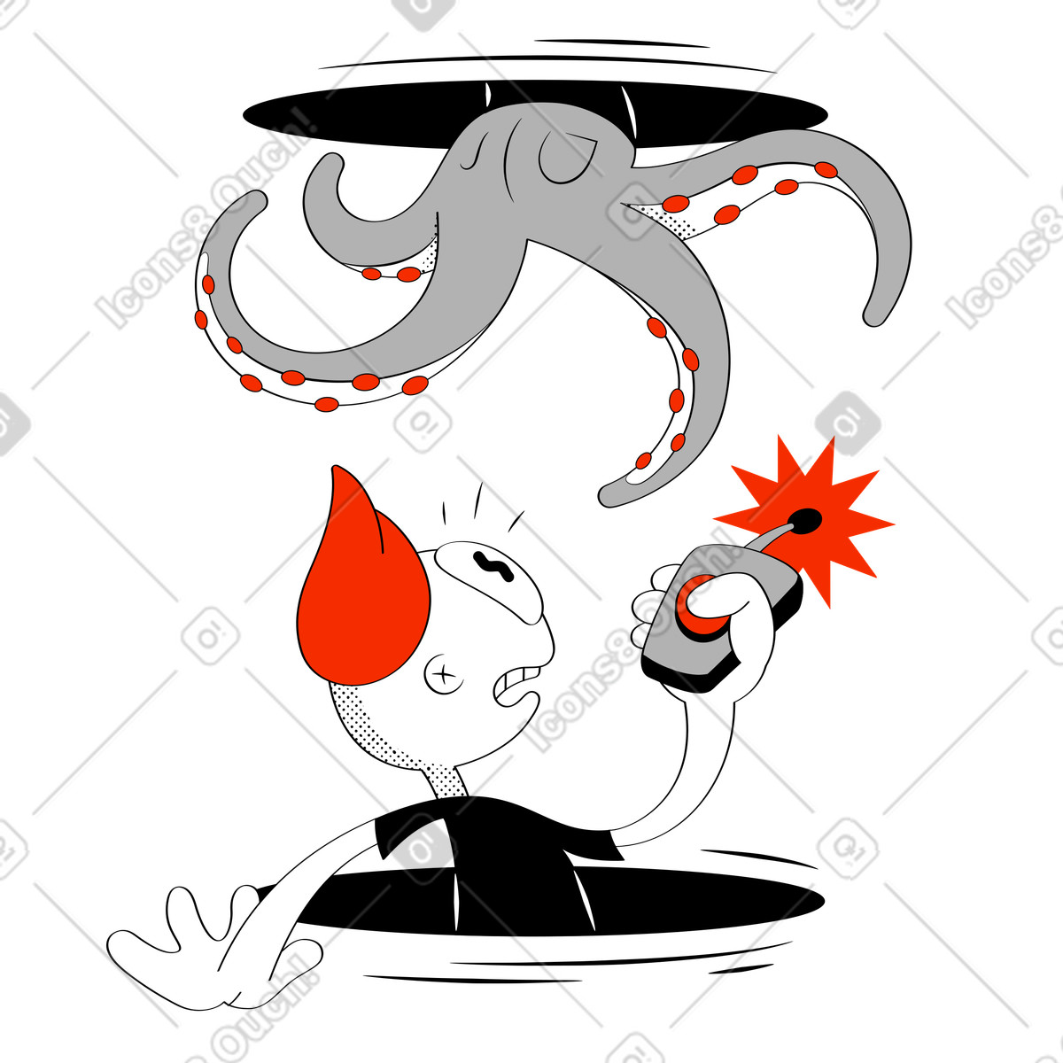Illustration Teleportation fail, Fatal error or bad gateway metaphor dans le style Looney à télécharger aux formats PNG, SVG