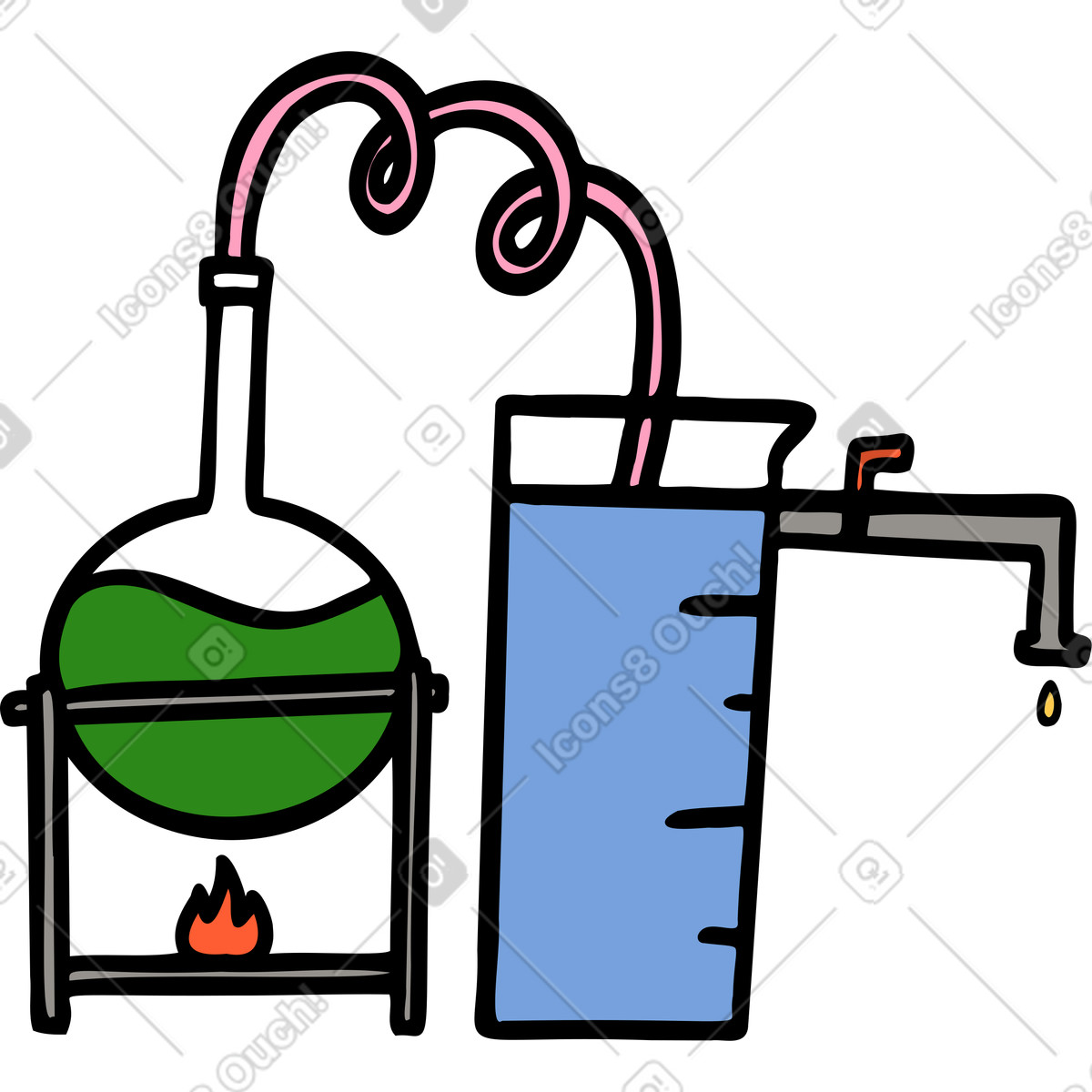 Boiling science bottles experiment illustration in Comic style download in PNG, SVG