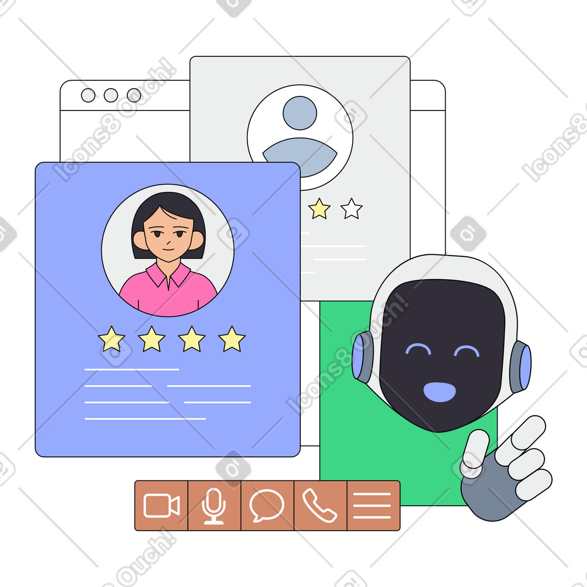 Ai assistant conducting candidate evaluation, automated recruitment and talent review, ai-powered hiring platform illustration in Teko style download in PNG, SVG