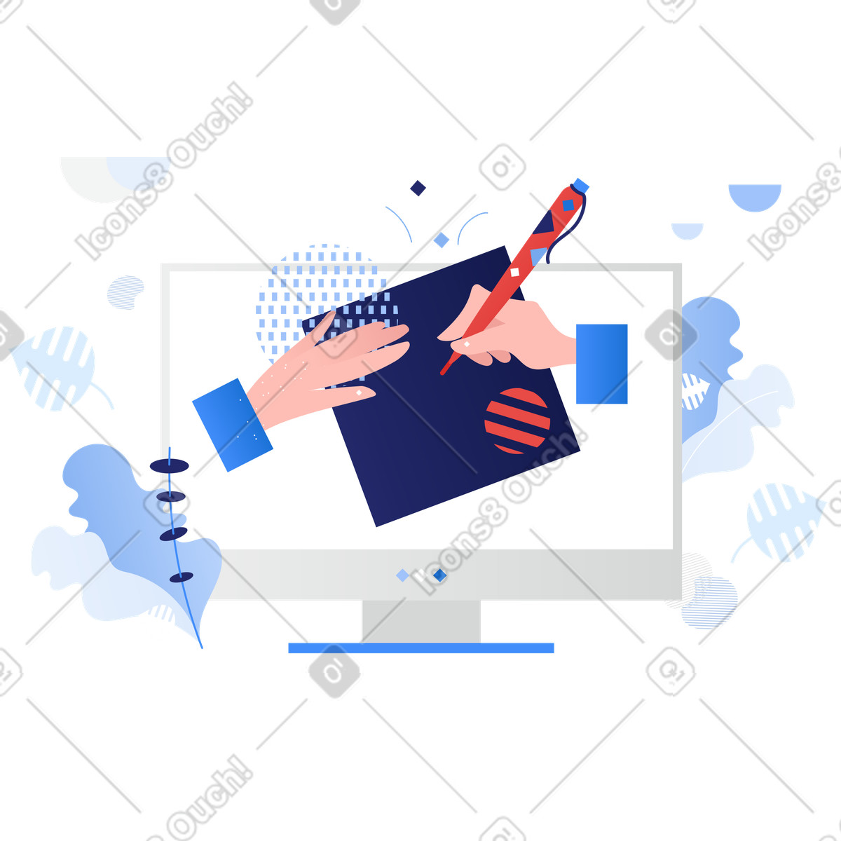 Online business negotiation illustration in Clip style download in PNG, SVG