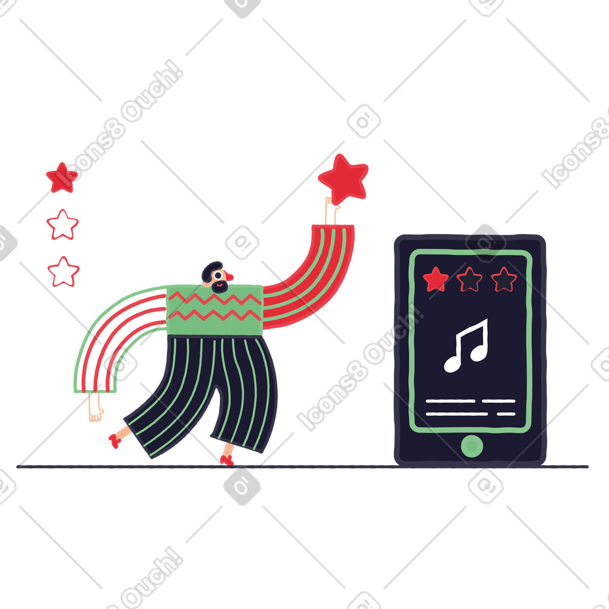L'uomo valuta una traccia dalla sua playlist illustrazione in stile Stripy scarica in PNG, SVG