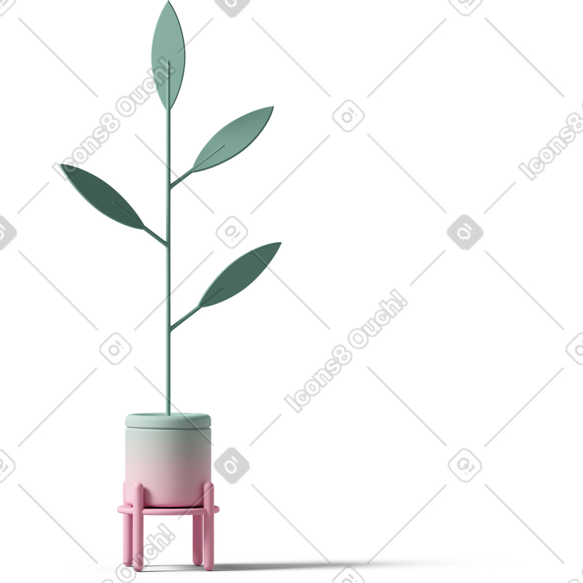 Tall pot plant on stand illustrazione in stile 3D Casual life scarica in PNG, SVG