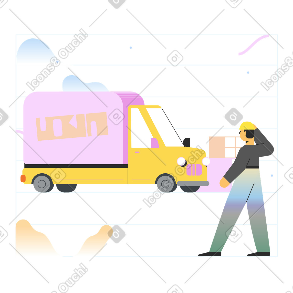 下载 Marginalia 风格的 送货车和送货员在工作 插画，支持 PNG、SVG 格式