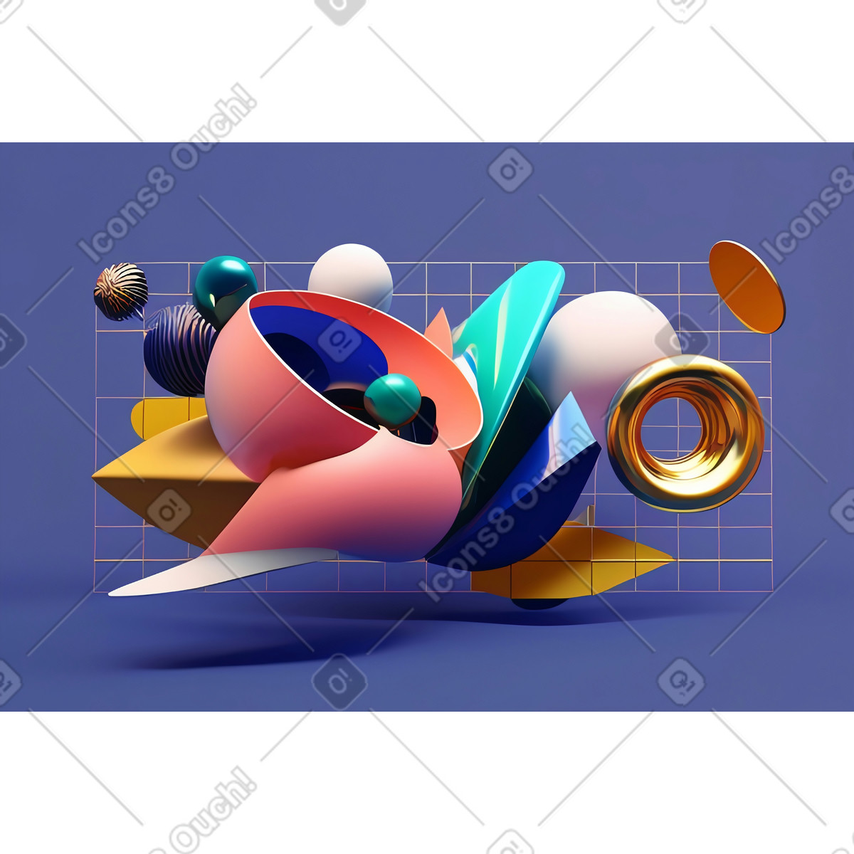 下载 Experimental 风格的 3d 抽象几何构图背景 插画，支持 PNG、SVG 格式