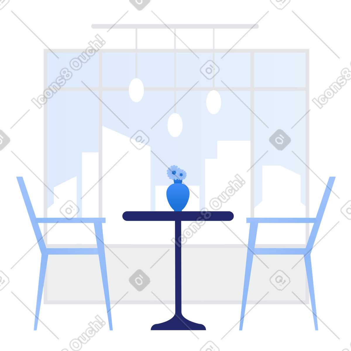 Coffee table at cafe in city illustration Clip style download PNG, SVG