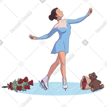 Figure skater on ice with gifts from fans PNG, SVG