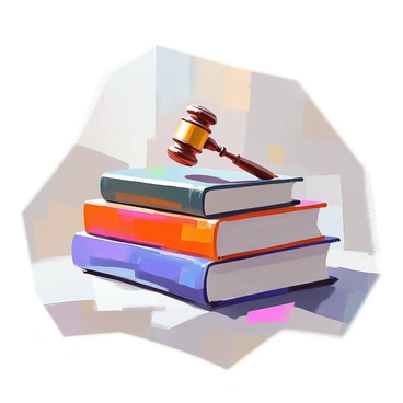 A composition featuring a stack of books arranged precariously yet balanced, each book's cover displaying titles that symbolize "legislative," "executive," and "judicial" functions. The books are varying in size and color, creating visual interest. The "legislative" book, perhaps in a deep blue cover, is positioned at the base, while the "executive" book, in a vibrant red, is placed in the middle. The "judicial" book, showing a dark green cover, tops the stack. The scene is set against a neutral background, emphasizing the stacked books.