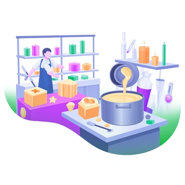 A candle factory where wax is being poured into molds