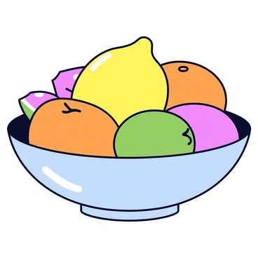 A round bowl with a glossy surface, filled with an assortment of citrus fruits. In the center, a large, bright yellow lemon stands out prominently. Surrounding the lemon are vibrant oranges, limes, and grapefruits, each displaying their unique textures and colors. The bowl sits on a simple surface, enhancing the focus on the fresh fruits within.