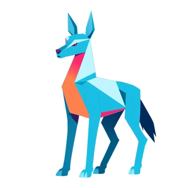 A stylized animal illustration using geometric shapes and a limited color palette