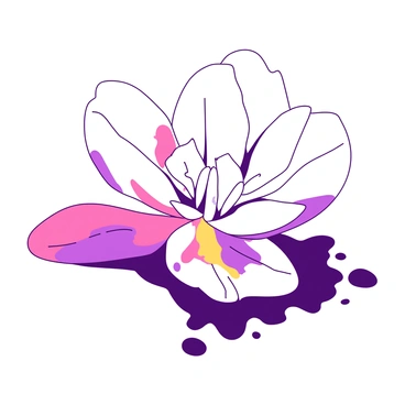 A white flower with delicate petals is immersed in a pool of colored dye. The dye appears to be bleeding upwards along the edges of the petals, creating a striking contrast. The petals exhibit vibrant patterns as the colors intertwine, revealing shades of {color_1} and {color_2}. The center of the flower remains pristine white, emphasizing the vivid colors spreading outward. The background is softly blurred, drawing focus to the flower's intricate details and the fluid motion of the dye.