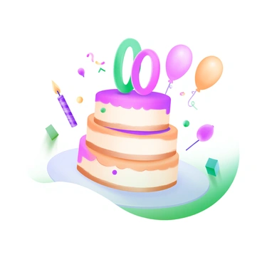 A birthday cake with multiple layers, elegantly decorated with smooth pastel frosting. On the top of the cake, there is a big "0" made of vibrant, colorful icing, standing out prominently. Surrounding the cake are small, festive decorations including candles, confetti, and a few party balloons in soft hues. The cake is placed on a simple, white plate, enhancing the overall cheerful atmosphere of the celebration.