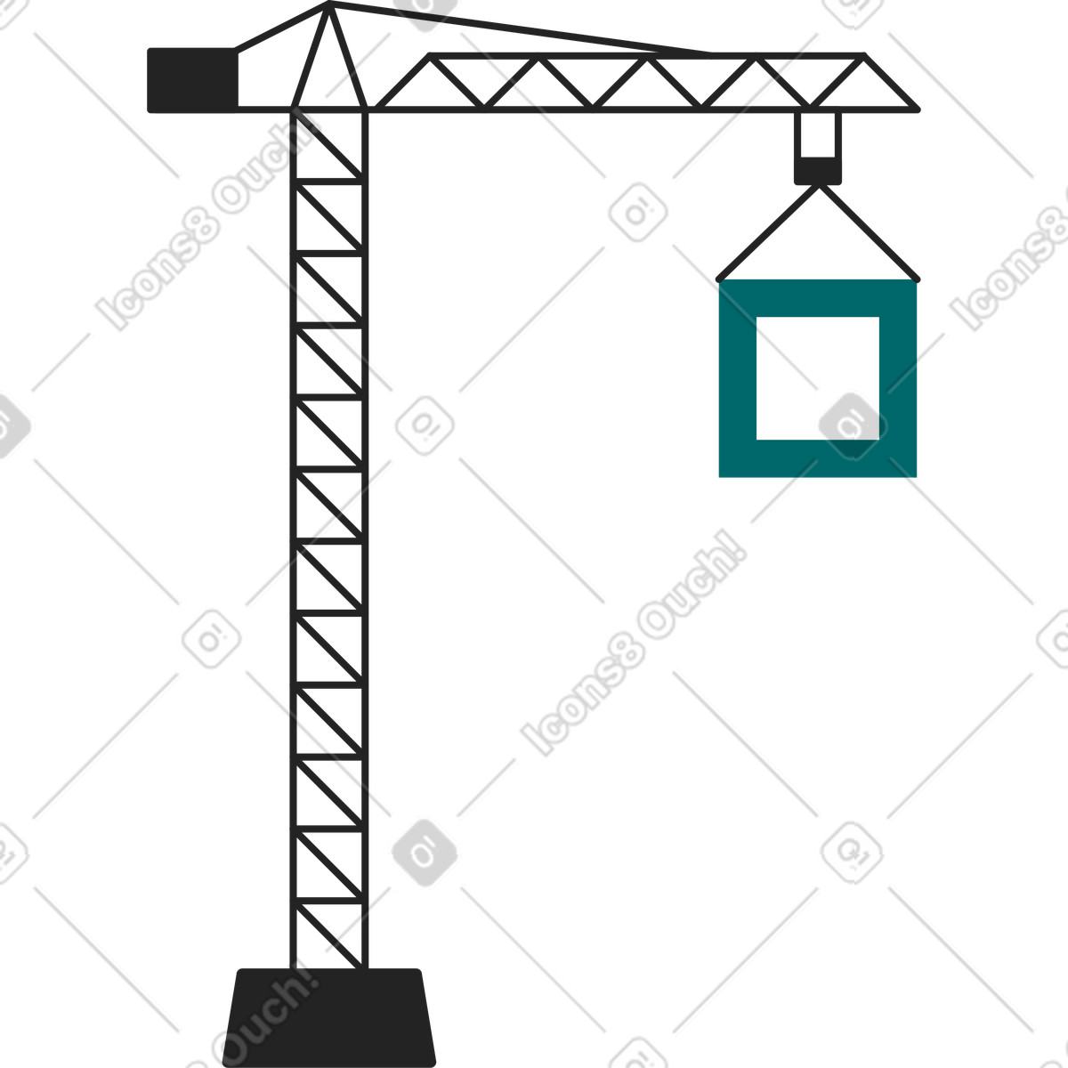 Construction crane illustration with structural steel clipart across skyline horizon
