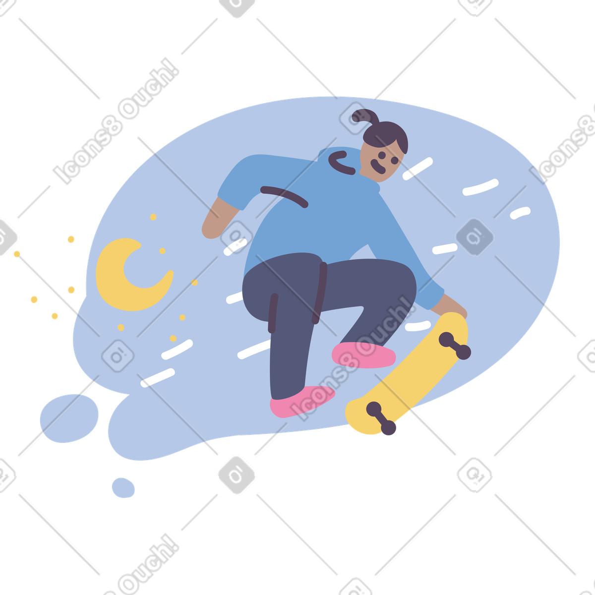 Girl skater doing tricks on skateboard illustration in Pluto style download in PNG, SVG