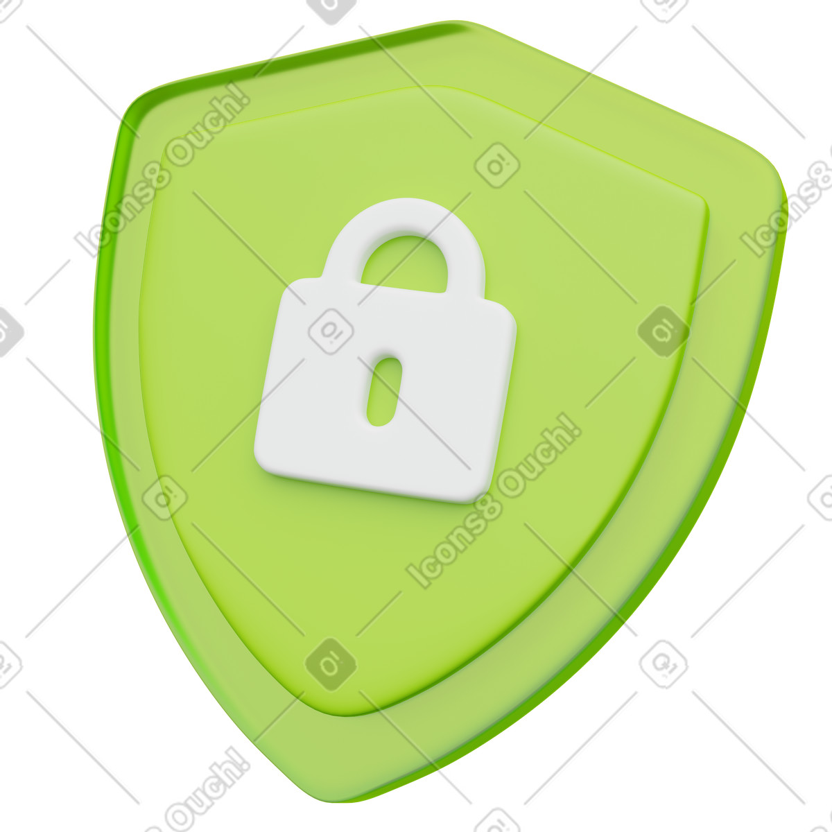 Green security shield badge with lock symbol for data protection illustration in 3D Playful style download in PNG, SVG