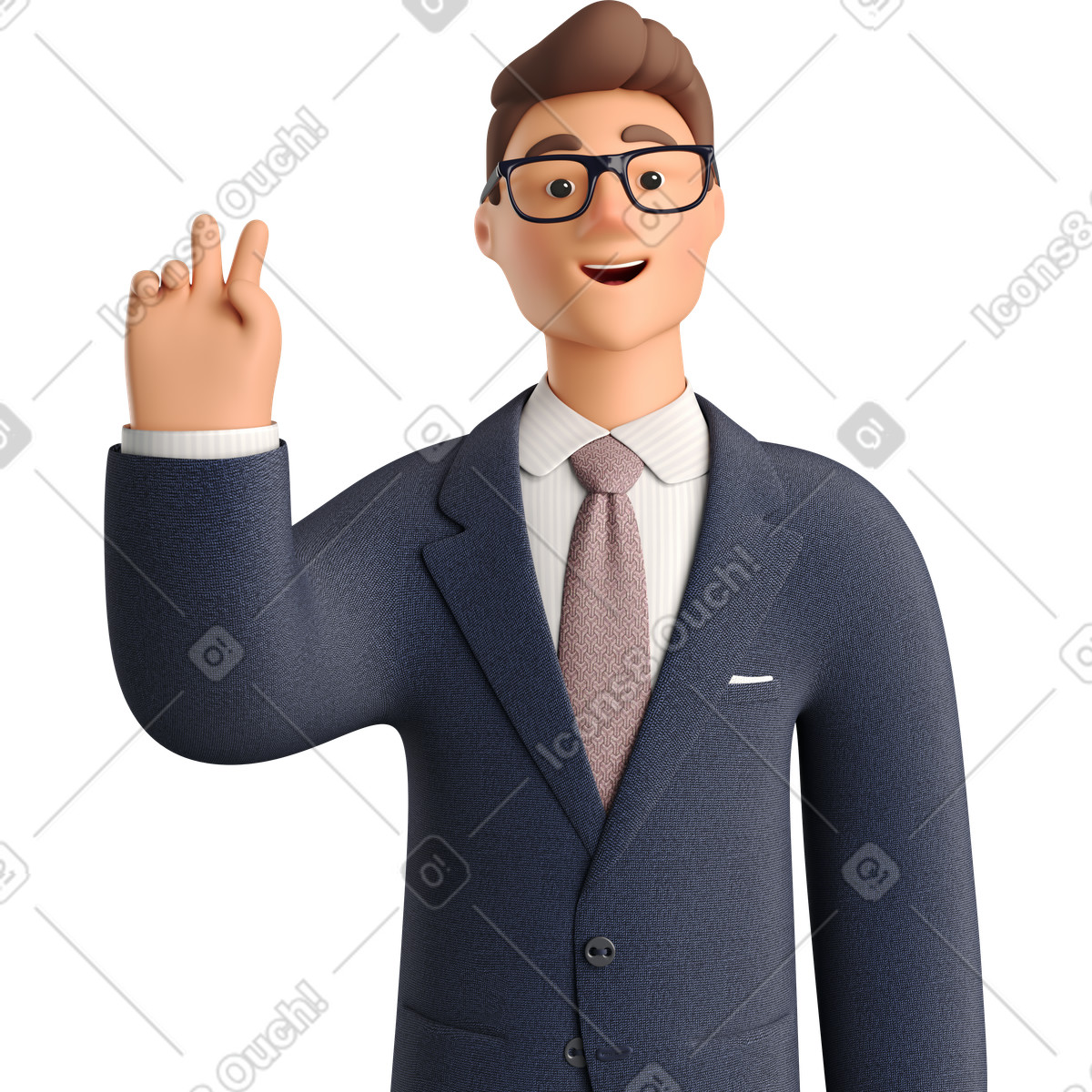 Ilustração de Businessman in dark blue suit with peace sign hand em no estilo 3D Business para baixar em PNG, SVG