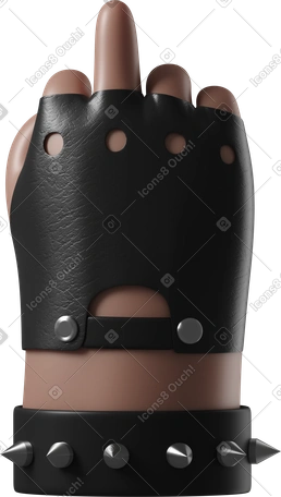 3D Rocker's brown skin hand in leather glove showing a middle finger ...