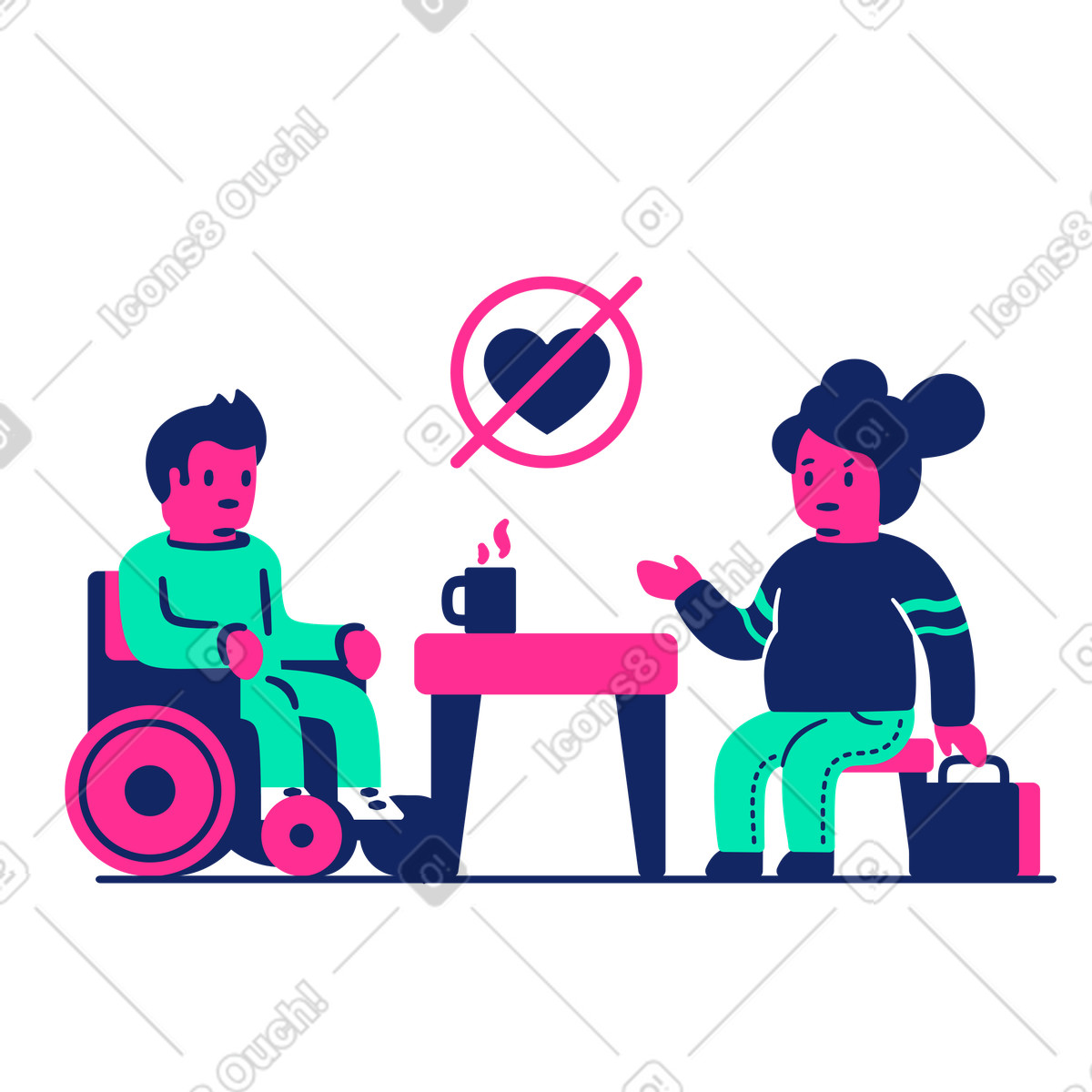 Essere rifiutati al primo appuntamento illustrazione in stile Cyborg scarica in PNG, SVG