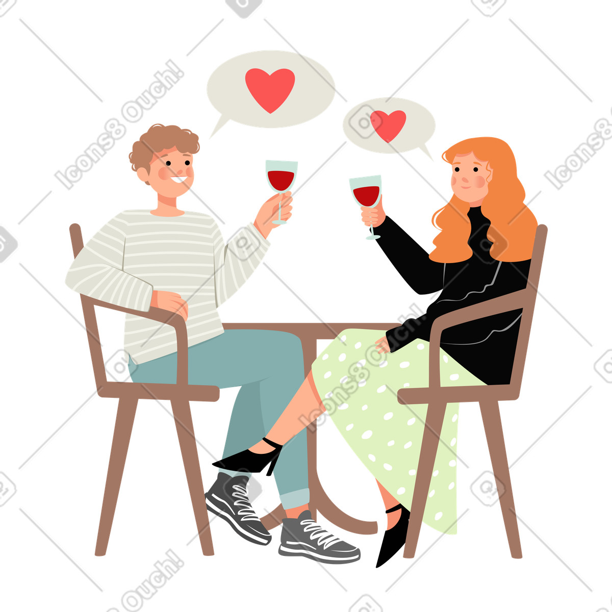 Mann und frau bei einem romantischen date an einem tisch im caf&eacute;-Illustration in PNG, SVG