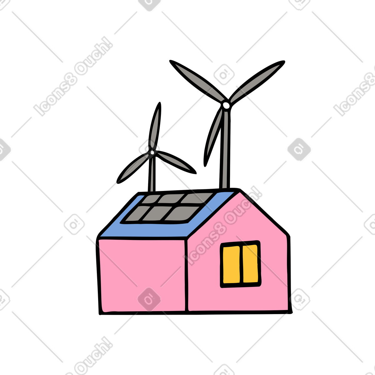 Green energy house with windmills illustration in Comic style download in PNG, SVG