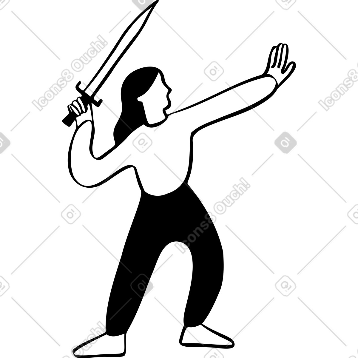 Illustration Femme avec une épée dans le style Journal à télécharger aux formats PNG, SVG