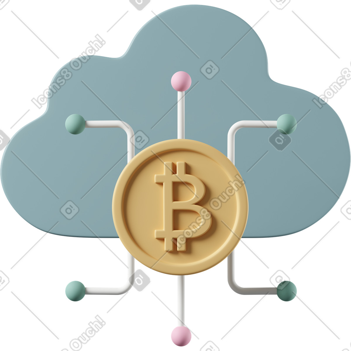 Cloud bitcoin-Illustration im 3D Casual life-Stil als Download in PNG, SVG