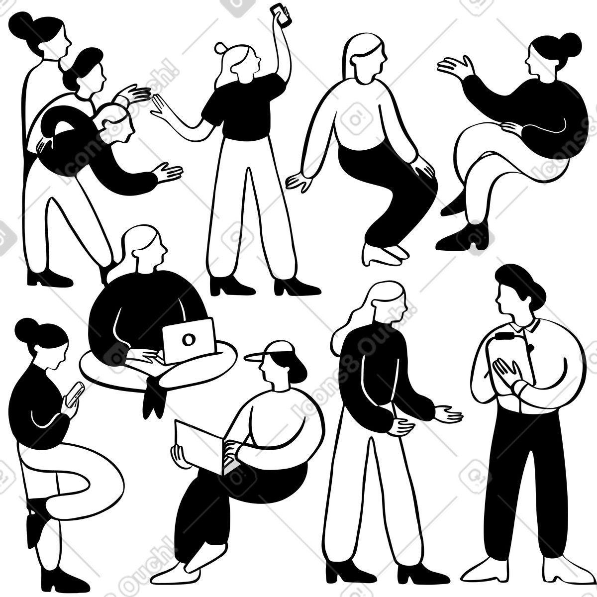 Gruppo di persone che fanno cose illustrazione in stile Journal scarica in PNG, SVG