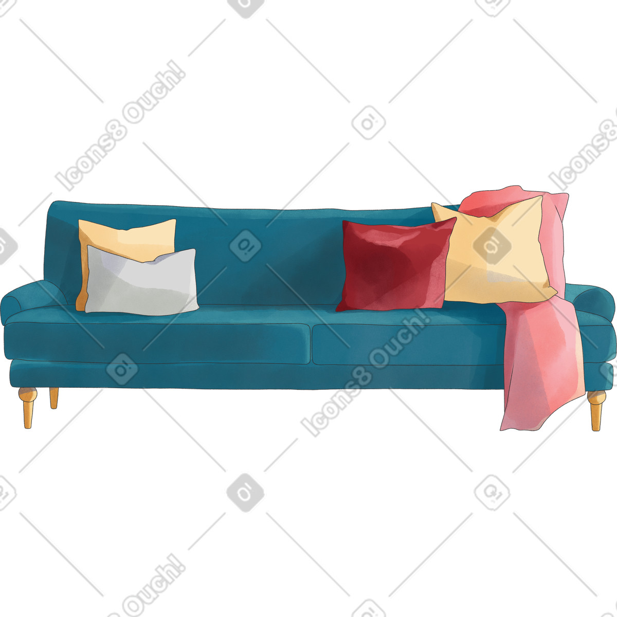 Sofa with pillows illustration in Seasons style download in PNG, SVG