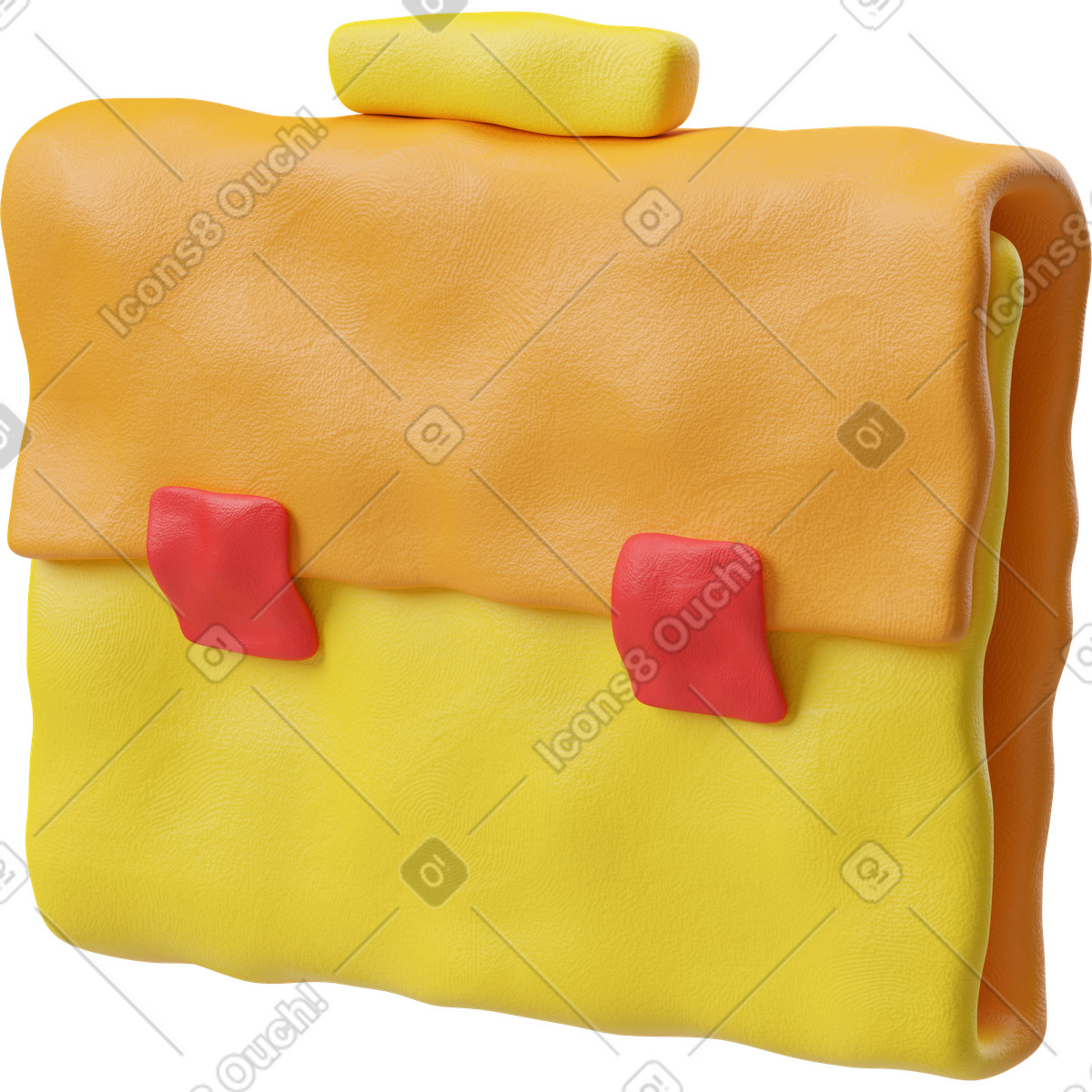 Three-quarter view of a yellow and orange briefcase illustration in 3D Plastilina style download in PNG, SVG