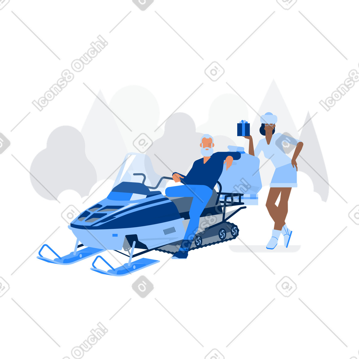 Gift delivery on snowmobile with courier, Winter service illustrazione in stile Urban scarica in PNG, SVG