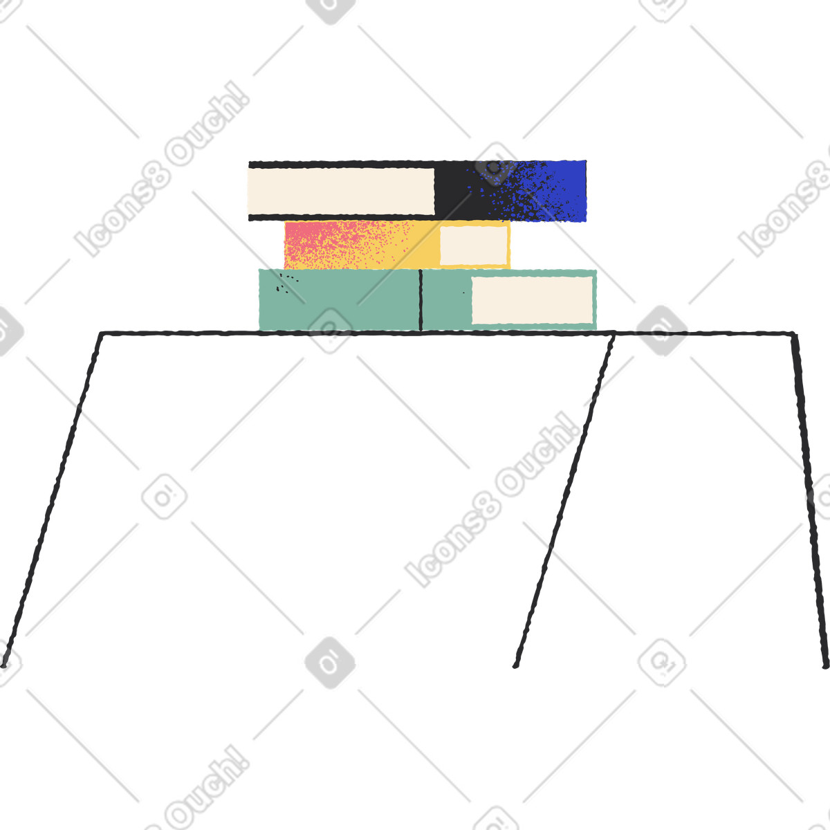 Teacher's table with books-Illustration im Pablo-Stil als Download in PNG, SVG