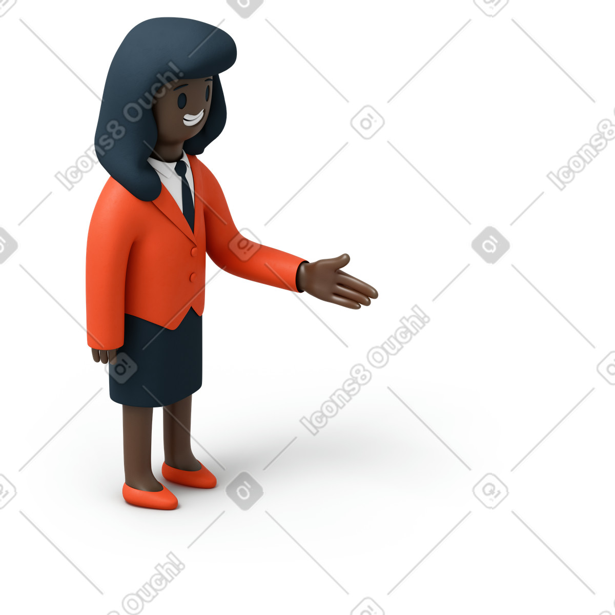 Donna di colore sorridente che porge la sua mano illustrazione in stile 3D Flame scarica in PNG, SVG